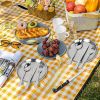two set of 10 portable stainless steel tableware, suitable for hotels/restaurants/gatherings, hiking, and camping adventures. There are plates, forks