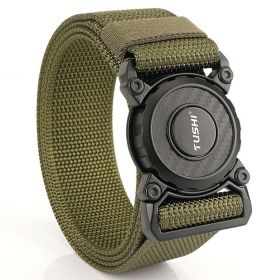 New quick release button tactical nylon belt; working clothes; outdoor training belt; casual men's belt; wholesale by manufacturers (colour: Lock edge -- military green, Length (CM): 125cm)