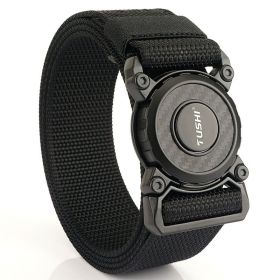 New quick release button tactical nylon belt; working clothes; outdoor training belt; casual men's belt; wholesale by manufacturers (colour: Lock edge -- black, Length (CM): 125cm)
