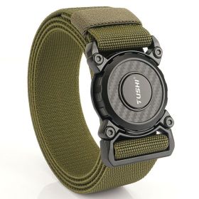 New quick release button tactical nylon belt; working clothes; outdoor training belt; casual men's belt; wholesale by manufacturers (colour: Elastic force -- military green, Length (CM): 125cm)